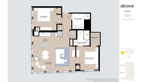 Floor plan for 2 beds, 2 baths, 1110 sqft